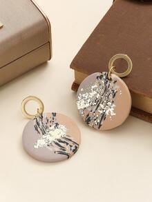 1 Pair Retro Earth Tone Polymer Clay Drop Earrings With Rainbow Shape Gilding Foil Texture Pattern Round Design Dangle Earrings For Women Daily Casual Travel Vacation Wear And Boho Style Lovers - Retro-style Gold-plated Multi-color - View 5