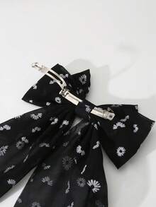 1件女士发饰，黑色雏菊印花蝴蝶结发夹，适合日常佩戴、派对、抓夹、发卡、发夹、头饰、女士发饰 - 黑色 - 查看 3