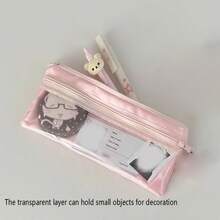 Fun Pink White Star Large Capacity Pencil Case - Durable Fabric - Holds A Wide Range Of Pens - Pink - View 5