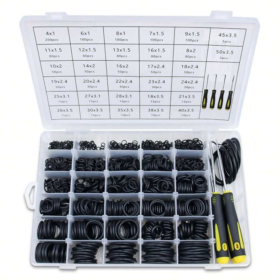 Rubber O-Ring Assortment Kit 1540pcs 32 Sizes With 4 Screwdrivers Repair Tool Set - Black - View 1