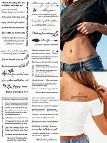 STARTTOOS 6片/4片/2片装多规格黑色艺术风格临时纹身贴纸，简约线条英文单词/励志情感短语。适用于手臂、大腿、肩膀、脖子、锁骨等部位的DIY纹身。是狂欢节、情人节、派对和节日礼物的理想之选。防水逼真的身体临时纹身贴纸。 - 黑色 - 查看 1