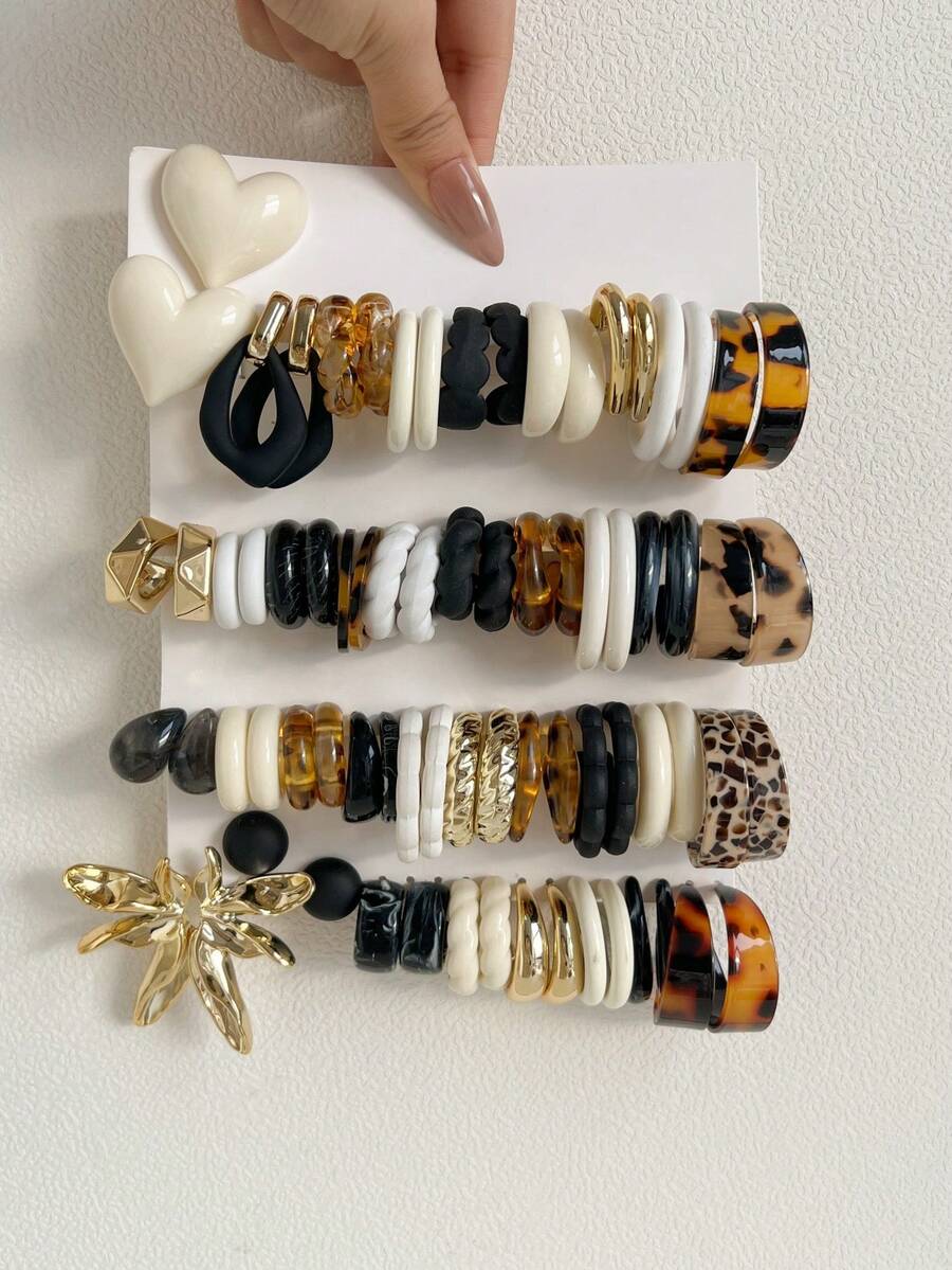 1-30 Pairs Random Heart & Flower Retro Y2K Acrylic Exaggerated Fashion Earrings Set, Blind Box Combination, Gift For Women On Mother's Day, Valentine's Day, Christmas, New Year, Daily Wear - Multicolor - View 1