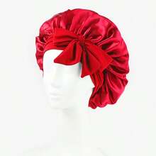 1PC Silk Bonnet For Sleeping Women Satin Bonnet Hair Bonnet Night Sleep Cap Scarf Wrap For Curly Hair With Tie Band, Adjustable Tie Closure - Comfortable And Casual Design For Home, Everyday Wear & Sleep,Soft And Breathable Hair Care Bonnet  Boho    Polyester    Bow  None    None - Red - View 2