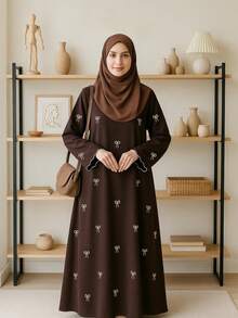 迪拜奢华蝴蝶刺绣阿巴雅穆斯林女性端庄连衣裙伊斯兰度假装时尚卡夫坦长袍