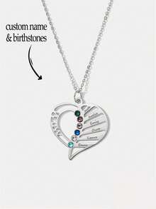 1pc 18K Gold Plated Customizable Name Heart Necklace, Personalized Necklace, Heart Necklace, Personalized Gift - Multicolor - View 2