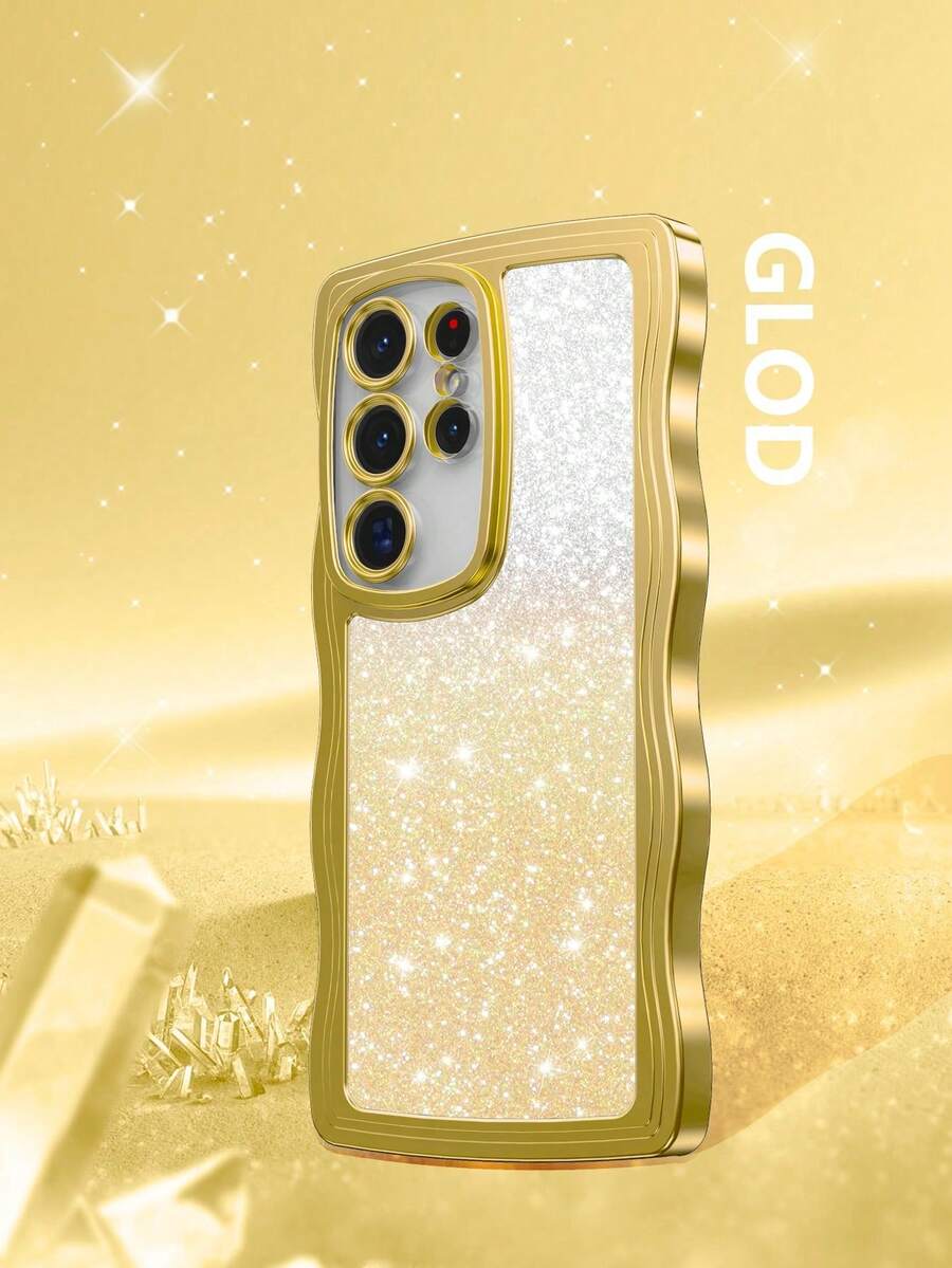 Luxury Electroplated Phone Case With Wave Pattern, Shock-Proof, Dust-Proof, Thick Edges, Compatible With IPhone 17 Pro Max, Galaxy S24 Ultra/S24 Plus/S24, S23 Ultra/S23 Plus/S23, S22 Ultra/S22 Plus/S22, S21 Ultra/S21 Plus/S21 FE, S20 Ultra/S20 Plus/S20 FE, OPPO A5x/C1 2 3 4 5 6 7 8 9, OPPO 9 8 7 6 5 4 3 2 1 - Gold - View 1