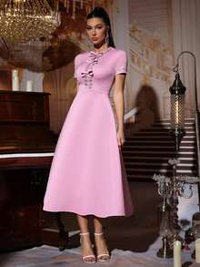 New Arrival Elegant Pink Sequin Bow Tie Dress, Sexy Formal Evening Gown For Wedding And Party - Coral Pink - View 6