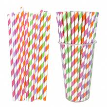 Paquete de 25/100 pajitas de papel a rayas de colores variados - 6 x 197 mm | Perfectas para café, cócteles, té con leche y como decoración para cumpleaños, bodas y fiestas en cualquier ocasión. Se disuelven en agua. - Multicolor - Ver 11