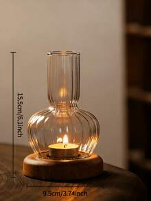 1pc Vintage Glass Candle Holder, Elegant Windproof Design With Round Tealight Tray, Perfect For Christmas, Valentine's Day, Easter, Ramadan, St. Patrick's Day Tabletop Decor, Retro Home Accent - Multicolor - View 13