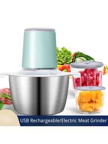 Picadora de carne eléctrica de acero inoxidable/Procesador de alimentos con cuchillas afiladas - Alimentado por USB, diseño inalámbrico, a batería, picadora de carne/máquina de pasta 2 en 1, apariencia duradera y elegante, electrodoméstico de cocina compacto. - Multicolor - Ver 2