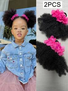 2 Packs Kids Hair With Rubber Band Headband Afro Puff Soft Hair Marley Kinky Bulk For Hair Girl With Elastic - Natural Black - View 10