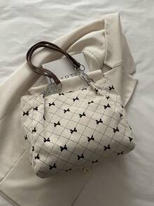 Bolso de hombro de gran capacidad de unicolor y peluche, adecuado para la escuela, viajes, compras y citas - Blanco - Ver 9
