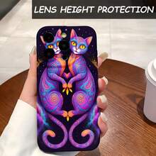 1PC Phone Case ,  Colorful Cats With Swirls And Stars , Stylish Phone Case, Phone Decoration, All-around Lens Protection, Creative Small Gift, Funny Gift for Boys and Girls - ブラック - チェックする 4