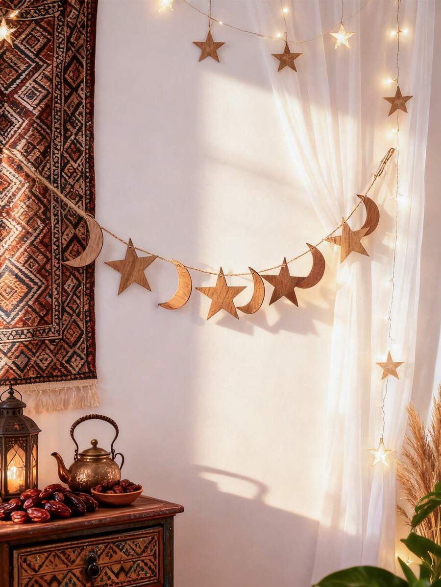 1pc Star & Moon Design Wall Hanging,Home Decor ,Room Decor,Wall Decor - Khaki - View 1