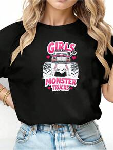 Monster Truck Car Lover T Shirt, Monster Jam Trucks Crushing Cars - Black 1 - View 2