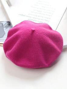 1pc Solid Color Wool Beret Hat, Versatile Winter Beanie Cap For Women, Retro Artist Style - Multicolor - View 6