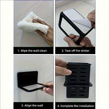 Black Toothpaste And Brush Holder Wall-Mounted Storage Box, Suitable For Bathroom Essentials, Phone & AC Remote Control Organizer With Damage Free Installation, Toothbrush Holders For Bathroom, Bathroom Decorations, Brush Holder Bathroom, Bathroom Organization, Home Essentials Organizer, Spacesaving Solution, Compact Organizer, Durable Plastic, Lightweight Holder, Toothpaste Holder, Home Decor Lovers, Small Space Living - Black - View 3