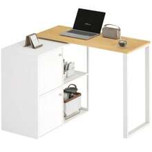 L-Shaped Desk, 360° Rotating Corner Desk With 2 Storage Cabinets, 2 Open Shelves, Computer Desk For Small Spaces, Study, Living Room, 150x40x75 Cm, White - 白色 - 查看 6