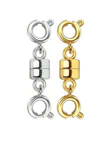 8pcs Magnetic Necklace Clasp & Closure Set, Gold & Silver Spring Clasp, Beaded Chain Extender, Magnetic Lock Jewelry Converter - 8 Cylindrical Magnetic Heads - View 2