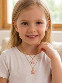 2pcs/Set Delicate & Fashionable Sweet 5-Petal Flower & Starfish Pendant Necklace, Suitable For Girls Wear To Beach, Party, Travel, Daily Occasions In Summer - Multicolor - View 2