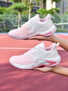 Women's Badminton Shoes With Laces, Carbon Board + Air Cushion Rubber Sole, Ultra-Light, Breathable, Anti-Slip, Wear-Resistant, Professional Badminton Match & Training Shoes - Pink - View 1