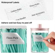 TIPGO Glass Qtip Holder Dispenser - 10 Oz Clear Canister Apothecary Jar, Bathroom Vanity Storage Organizer Set For Cotton Swabs, Pads, Floss Picks, Small Containers For Makeup Storage (2 Pack, Black) - ColorD - View 6