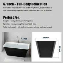 Freestanding Bathtub 67 Inch Black And White Acrylic Tub, Deep Soaking Modern Bathtub For Bathroom Remodel And Spa Relaxation - Black - View 2