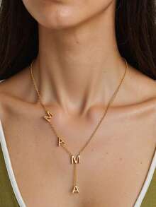 1 chiếc dây chuyền hình chữ Y thanh lịch khắc chữ "Mom", chất liệu thép không gỉ, có hai lựa chọn màu vàng/bạc, phụ kiện trang sức thời trang tối giản, quà tặng Ngày của Mẹ dành cho mẹ. - má - Xem 8