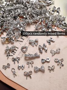 100片迷你金银丝带美甲装饰，金属蝴蝶美甲饰品，奢华美甲贴纸，DIY美甲装饰，女士/女孩金属美甲配件，美甲用品，美甲宝石 - 彩色 - 查看 6