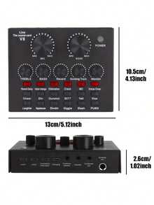 USB Powered 500mAh Rechargeable ABS Black Sound Card Audio Interface With Voice Changer Function, Suitable For PC Recording, Singing, Live Streaming And Gaming, Includes Microphone And Headphone Jacks