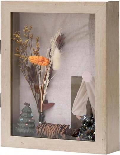 Shadow Box Frame With Linen Back, Wood Glass Display Case For Medals, Photos, Memorabilia, Awards - Pins Included- Champagne