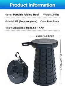 1pc Foldable Lightweight Stool, Adjustable And Extendable Outdoor Travel Stool, Suitable For Fishing And Hiking Trips, Comfortable And Portable