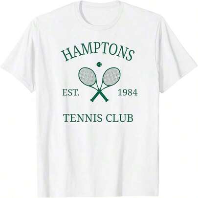 Camiseta vintage de preparación de raquetas del club de tenis Hamptons Athletics, camiseta de algodón puro de 220g con impresión minimalista, tela suave y transpirable, camiseta de algodón puro de alta calidad de 235g con impresión minimalista, tela suave y transpirable, cómoda y holgada, adecuada para uso diario, adecuada para ropa casual de oficina, apariencia diaria de primavera y verano, diseño elegante y juvenil, cómoda y holgada, adecuada para uso diario, adecuada para ropa casual de oficina, apariencia diaria de primavera y verano, regalo del Día del Padre, diseño elegante y juvenil.