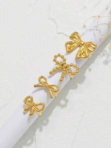 1PC Stylish And Personalized Sweet Bow Series Stainless Steel Gold Open Ring, Suitable For Girls' Everyday Wear, Parties, And Holiday Gifts - Gold - View 1