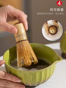 Yunixuan Japanese Vertical Stripe Matcha Bowl 5-Piece Set, Ceramic Matcha Bowl, Matcha Whisk Holder, Matcha Whisk - Multicolor - View 9