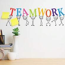 卡通彩色团队合作墙贴，激励标语，适用于办公室、教室、自习室 - 彩色 - 查看 3
