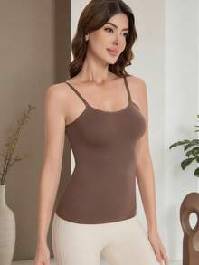 女士高弹无缝塑身吊带背心，无胸垫收腹显瘦叠穿 - 棕色 - 查看 8