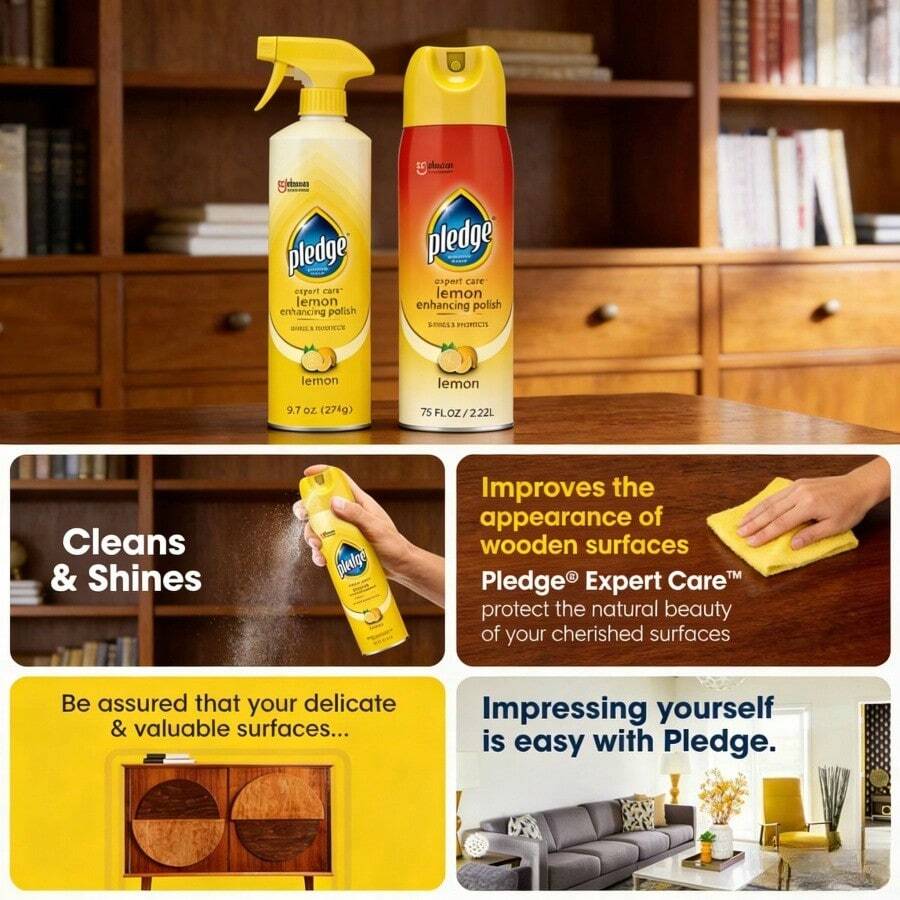 Pledge Enhancing Polish, Furniture & Wood Spray, Lemon Scent, 9.7oz - 9.7盎司(1包) - 查看 1