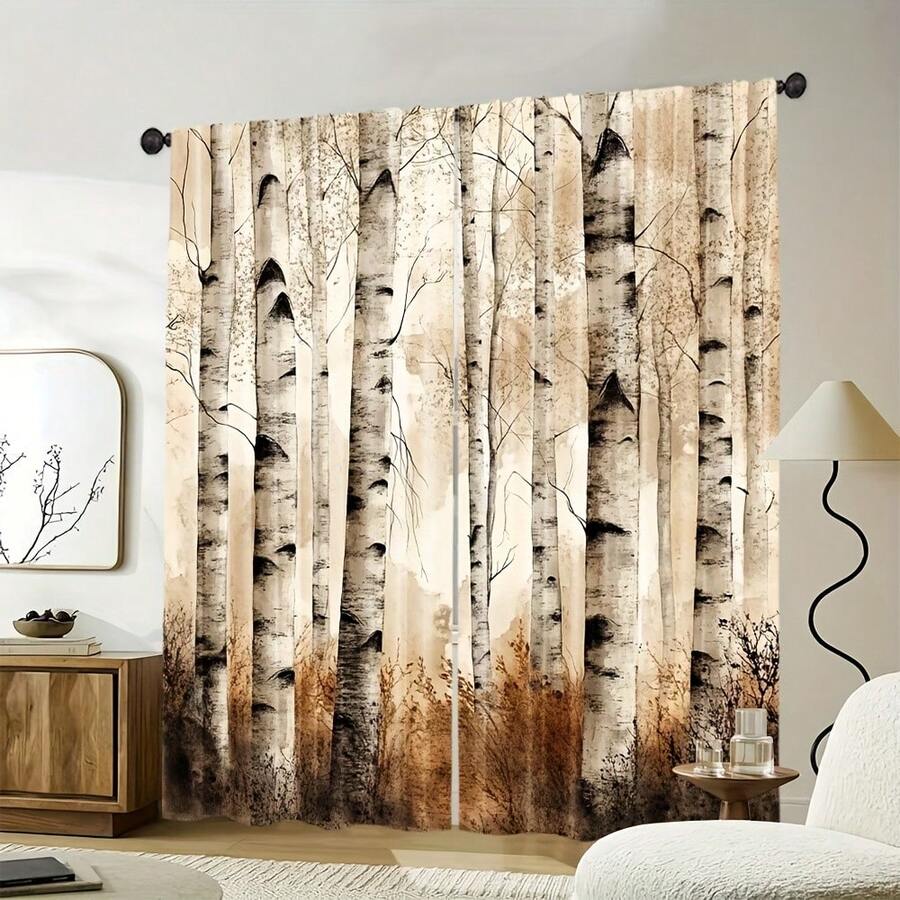 2-Piece Set, Featuring A Unique Forest And Leaf Design, Made Of Polyester, Perfect For Bedrooms, Living Rooms, Kitchens, And Bathrooms, Creating An Exquisite And Comfortable Atmosphere - Highly Adaptable, Sun-Resistant, Comes With A Rod Bag - 彩色 - 查看 1