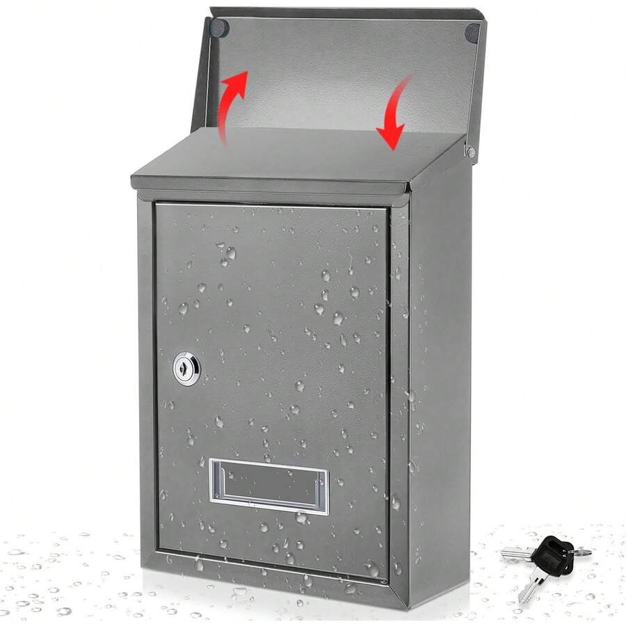 Caja de donaciones metálica con llave Buzón con cerradura Caja de sugerencias Urna segura montada en pared con ranura - Gris - Ver 1