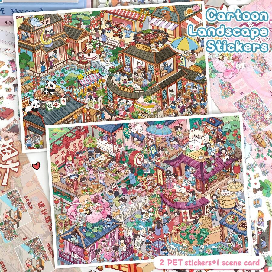 New DIY Scene Stickers, House Stickers, 2 Patterns, Large Size 36.7*26cm, 3D Special Oil Craft, Scrapbooking, 3D Miniature House Micro Landscape Stickers, DIY Scrapbook Stickers, Landscape Stickers, Notebook Stickers, Reusable, Multiple Sizes Available Scrapbook Supplies Stationery Funny Stickers Laptop Stickers Kindle Phone Stickers