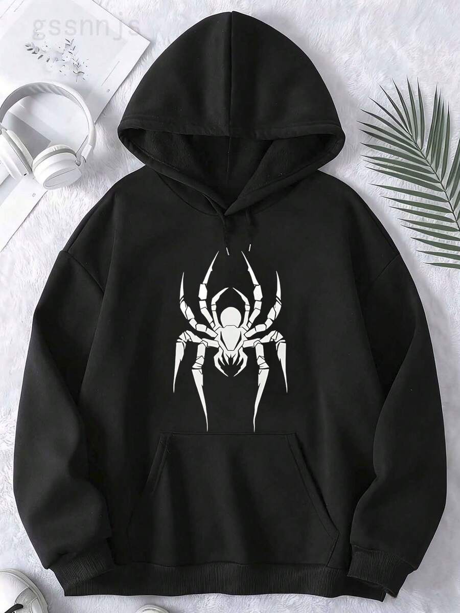 Spider Design On Black Clothing Men's Women's Casual Hoodies Sweatshirts , Casual, Classic Long-Sleeve Hoodie For Fall And Winter Essential For Daily Leisure, Winter Clothing, Casu - 黑色 17 - 查看 1
