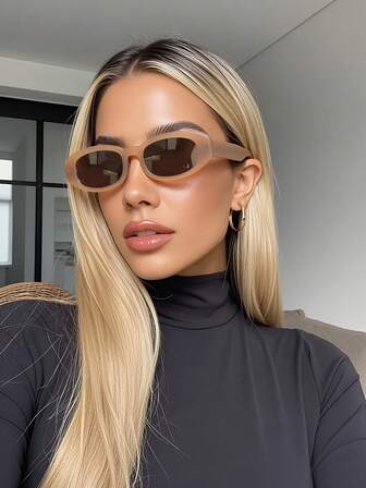 Óculos de Moda Retangulares Pequenos com Armação Marrom, Óculos Clássicos de Plástico para Mulheres para Uso Externo, Viagem, Praia, Férias, Casual e Diário, Proteção UV de Verão