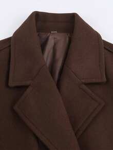 Solid Color Loose Casual Double-Breasted Coat Jacket, Autumn/Winter - Brown - View 3