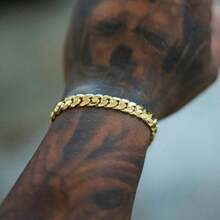 [No Fade] Vacuum 18K Gold Plated 8mm Width Miami Cuban Link Chain Monaco Bracelet Stainless Steel +Brass Jewelry For Men & Women - 8毫米 - 查看 6