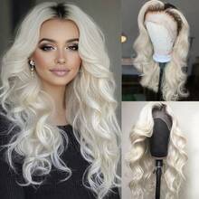 Ombre Platinum Blonde Wig Human Hair Body Wave Lace Front Wigs Human Hair 13x4 Lace Front Wigs Human Hair Ash Blonde With Black Roots Wig Human Hair 200 Density Loose Wave Glueless Brazilian Remy Human Hair Wigs For Women Daily Natural Wig - Blonde Shadow 02 - Xem 4
