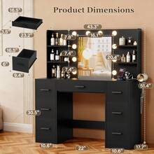 Devoko Vanity Desk With Mirror, LED Lights And Power Outlet Makeup Vanity Table With 7 Drawers And 6 Storage Shelves Dressing Table For Bedroom Dressing Room - Xem 7