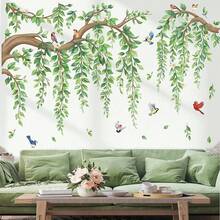 1Set Tree Branch Hanging Vine Wall Stickers, Green Leaf Flower Birds Wall Decals, For Living Room Bedroom TV Background Wall Decor - Multicolor - View 2