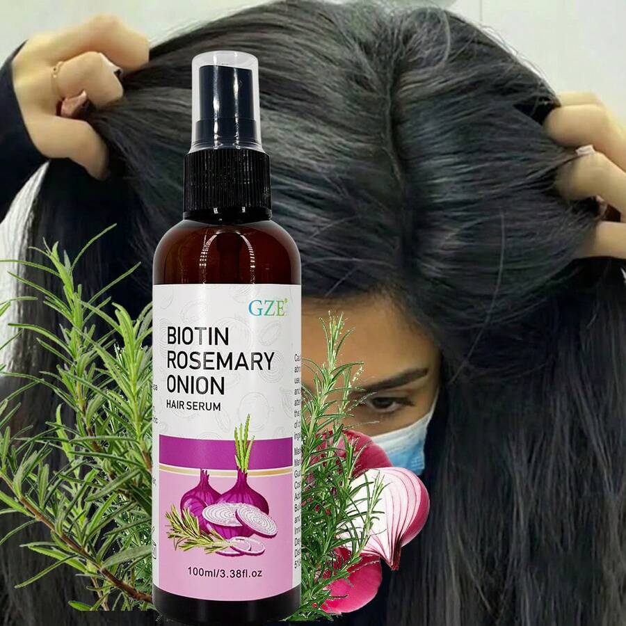 GZE Biotin & Rosemary Onion Hair Serum, Moisturizing & Strengthening, Effectively Resists Heat Damage, Prevents Breakage, Repairs Dry & Damaged Hair, Smooths Split Ends & Frizz, Deeply Hydrates Overnight - 玫紅色 - 查看 1