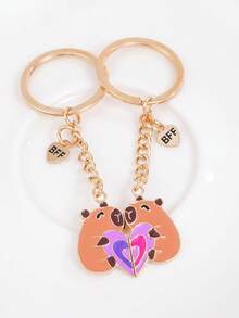 2pcs/Set Cute Cartoon Capybara Alloy Pendant, Best Friend Kids Friendship Keychain Bag Charm